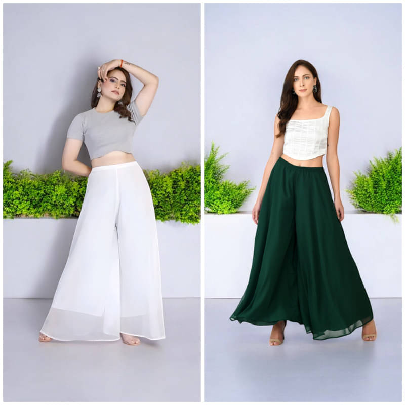     			YASHASVI ENTERPRISE - Green Georgette Women's Palazzo ( Pack of 2 )