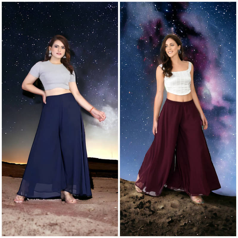    			YASHASVI ENTERPRISE - Maroon Georgette Women's Palazzo ( Pack of 2 )