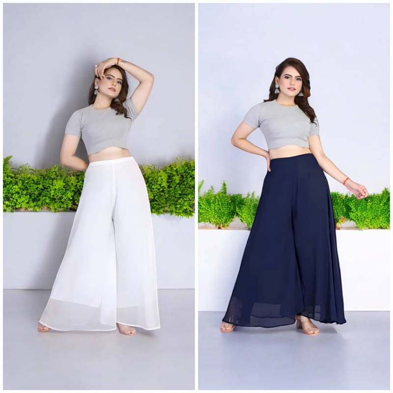     			YASHASVI ENTERPRISE - Navy Georgette Women's Palazzo ( Pack of 2 )
