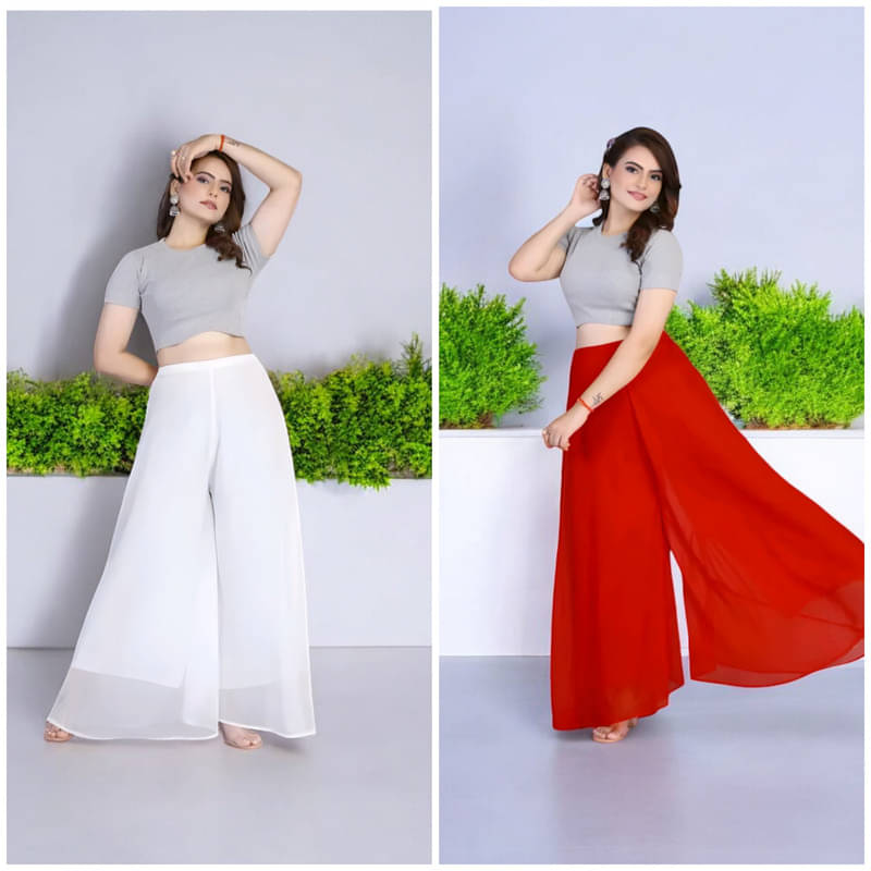     			YASHASVI ENTERPRISE - White Georgette Women's Palazzo ( Pack of 2 )