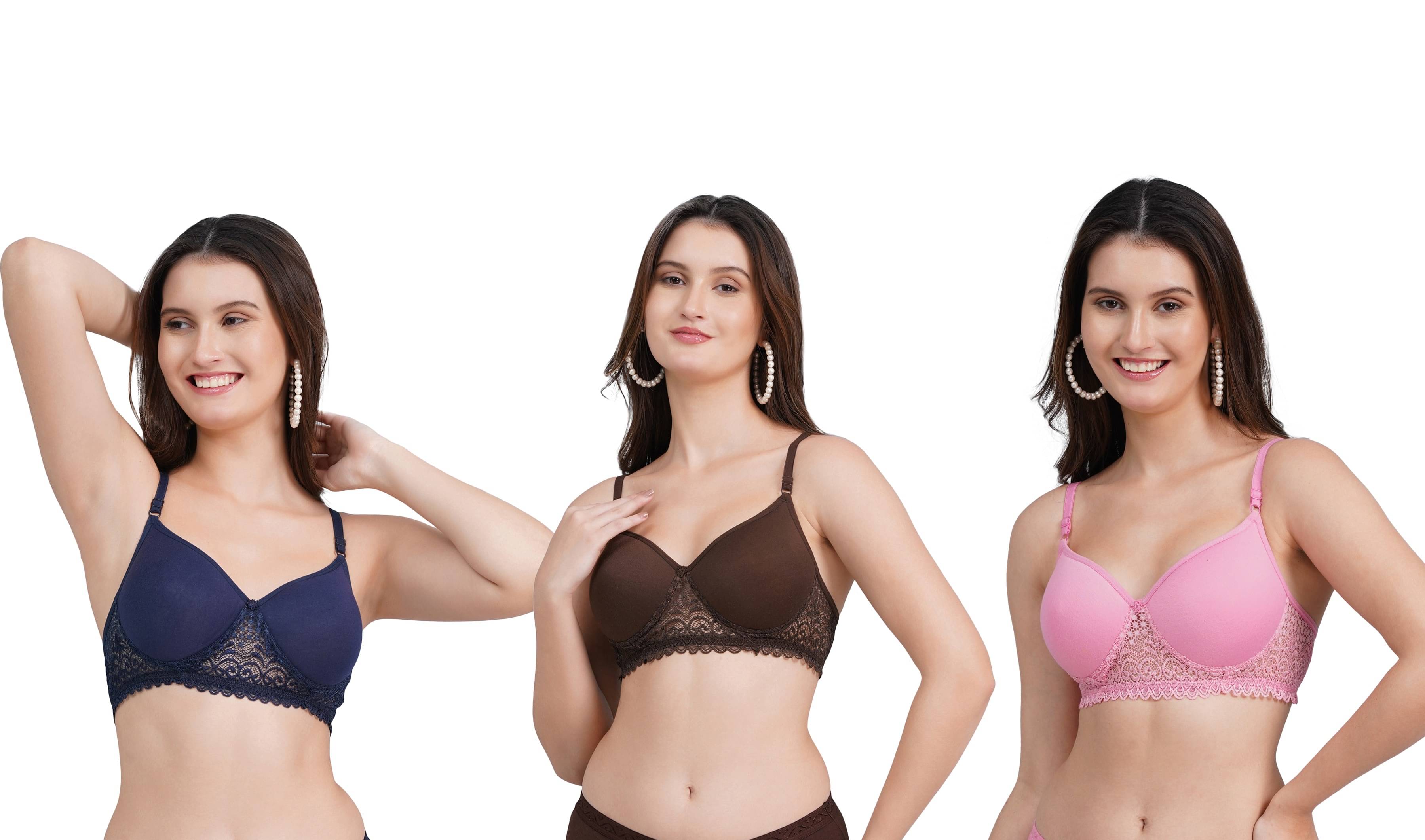     			skin beauty Pack of 3 Lace Lightly Padded Push Up Bra For Women ( Red )