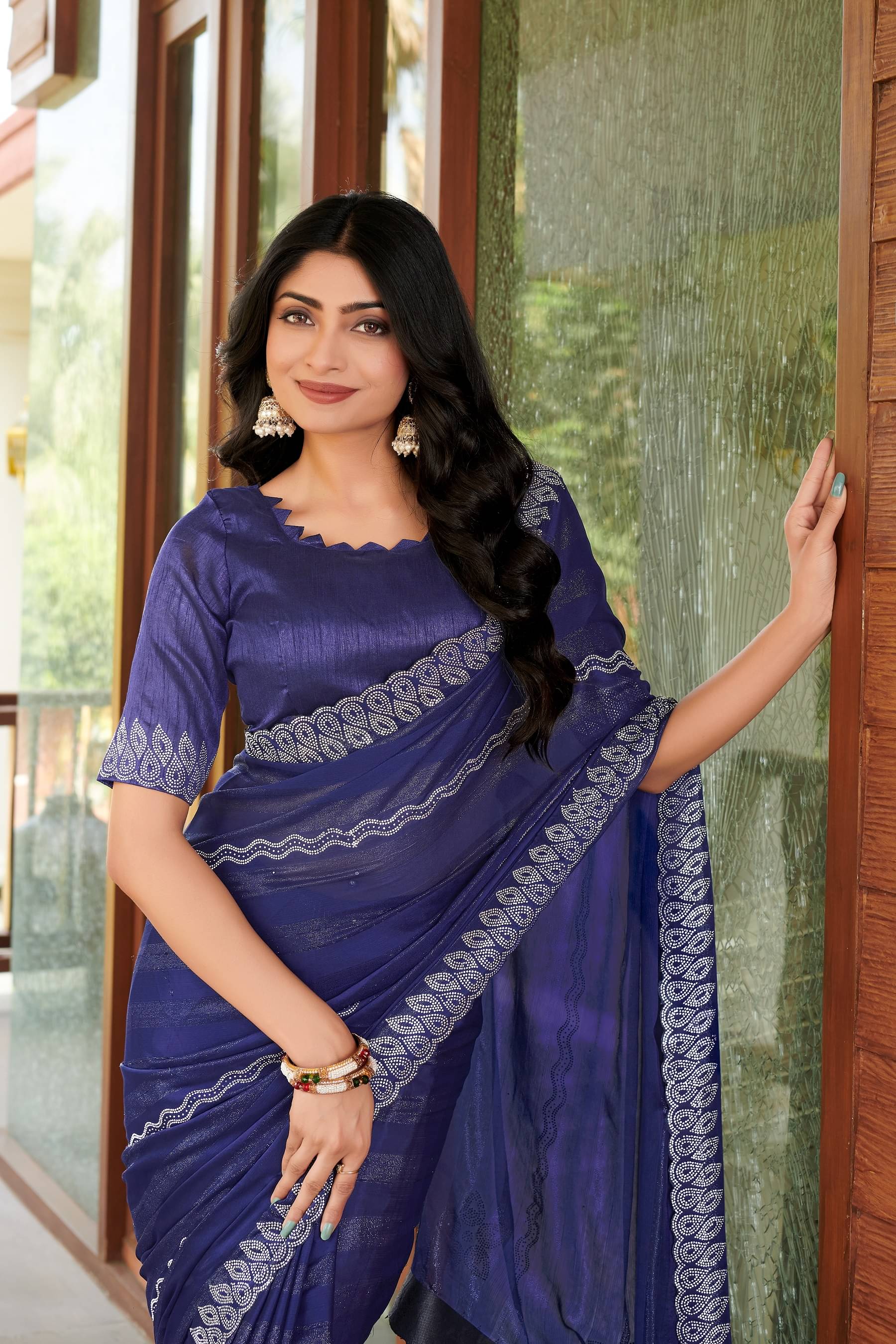 VEERAIVA Chiffon Embellished Saree With Unstitched Blouse Piece ( Blue ) VEERAIVA Chiffon Embellished Saree With Unstitched Blouse Piece ( Blue )