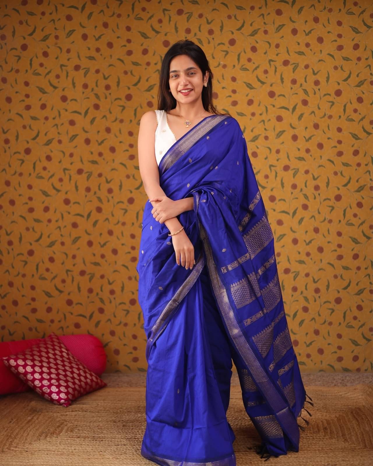     			A TO Z CART Silk Blend Embellished Saree With Unstitched Blouse Piece ( Blue )