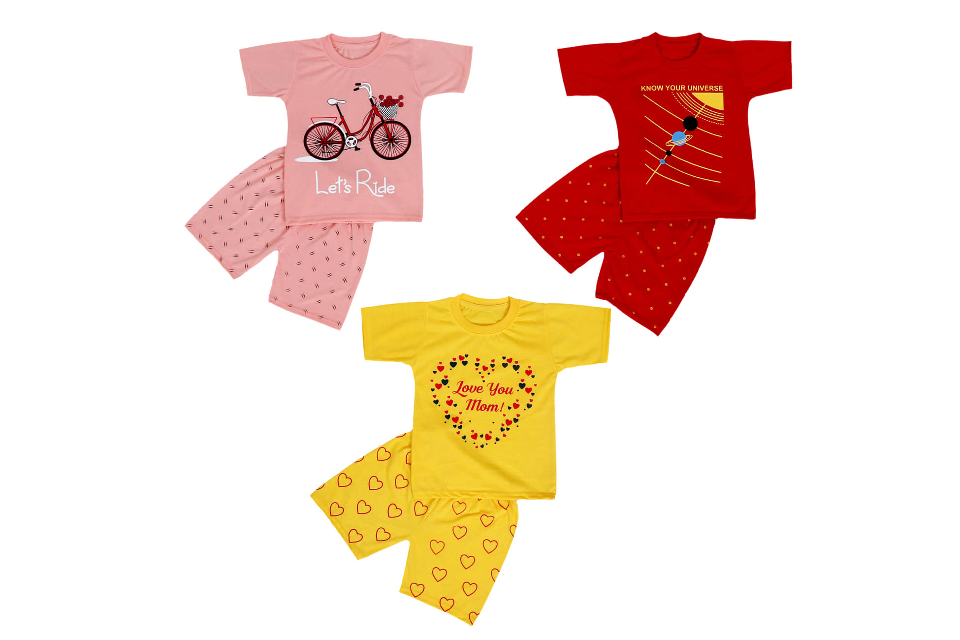 DIAMOND EXPORTER Pack of 3 Boys Satin T-Shirt & Shorts Set ( Multicolor )