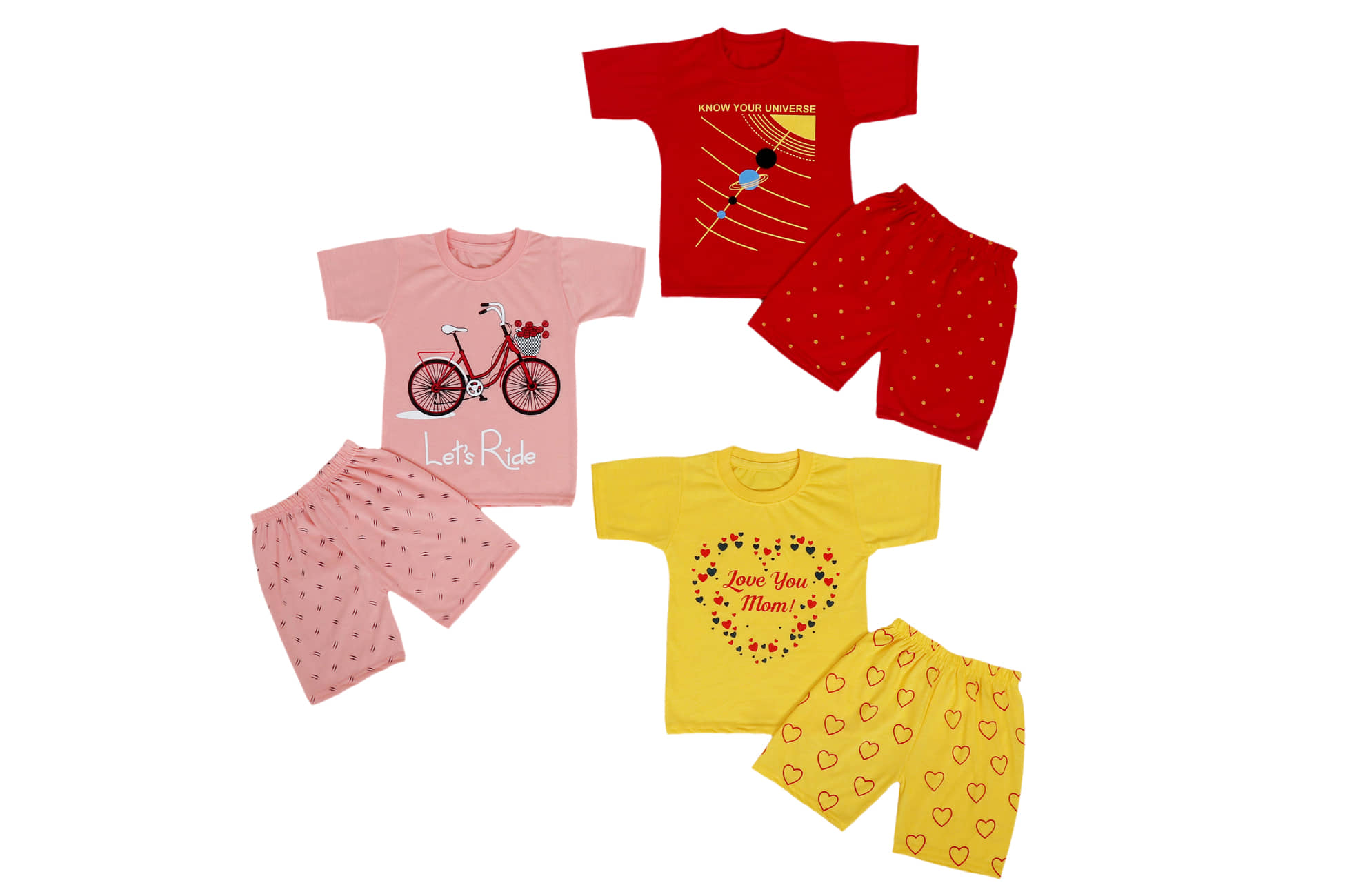 DIAMOND EXPORTER Pack of 3 Boys Satin T-Shirt & Shorts Set ( Multicolor )