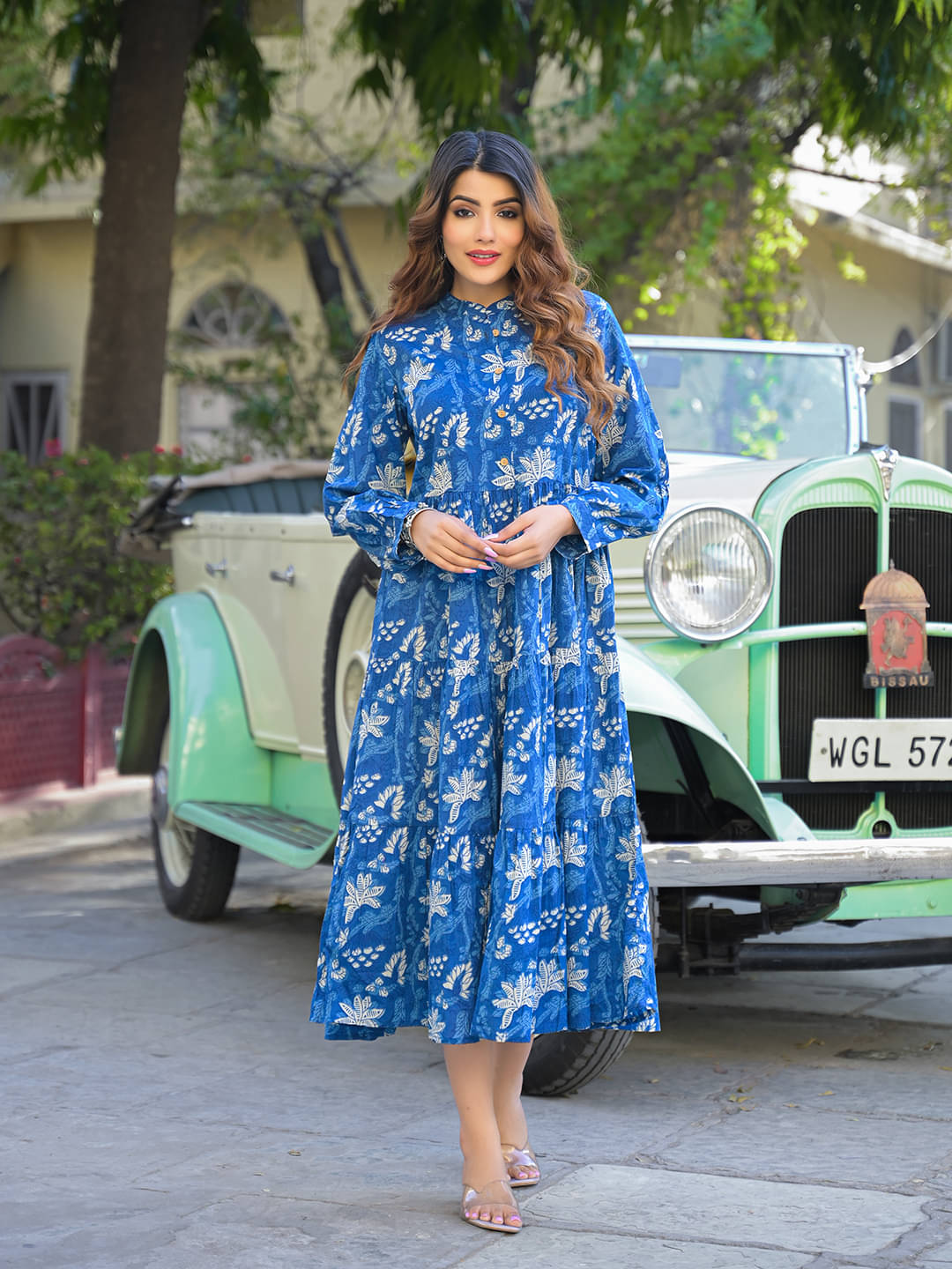 Divena Cotton Printed Midi Women's Fit & Flare Dress - Blue ( Pack of 1 ) Divena Cotton Printed Midi Women's Fit & Flare Dress - Blue ( Pack of 1 )
