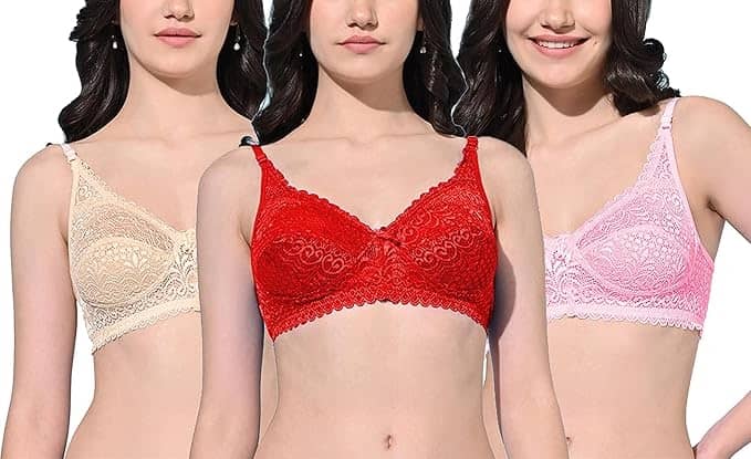 Ishant Pack of 3 Net Non Padded T-Shirt Bra For Women ( Red,Pink,Gold )