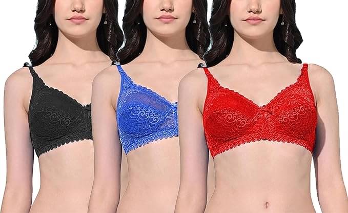 Ishant Pack of 3 Net Non Padded T-Shirt Bra For Women ( Black,Blue,Red ) Ishant Pack of 3 Net Non Padded T-Shirt Bra For Women ( Black,Blue,Red )