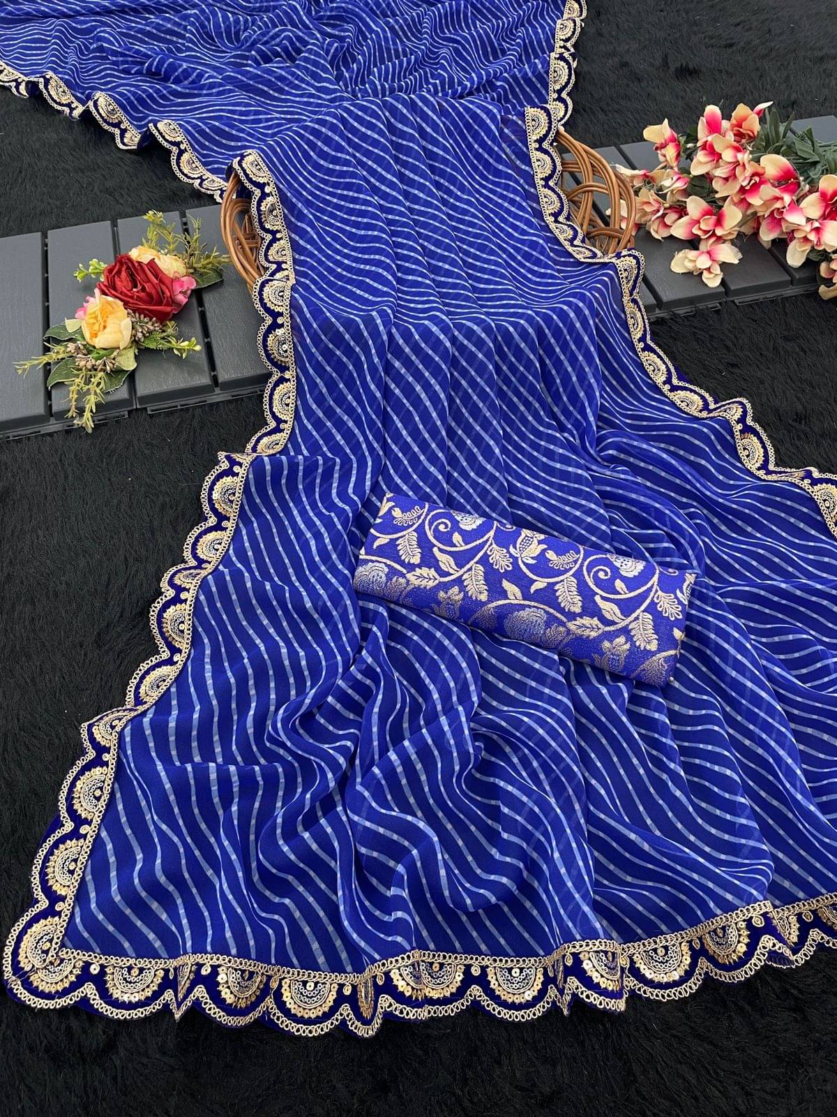 JULEE Georgette Printed Saree With Unstitched Blouse Piece ( Blue ) JULEE Georgette Printed Saree With Unstitched Blouse Piece ( Blue )