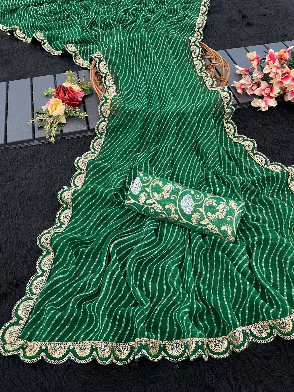 JULEE Georgette Printed Saree With Unstitched Blouse Piece ( Green ) JULEE Georgette Printed Saree With Unstitched Blouse Piece ( Green )