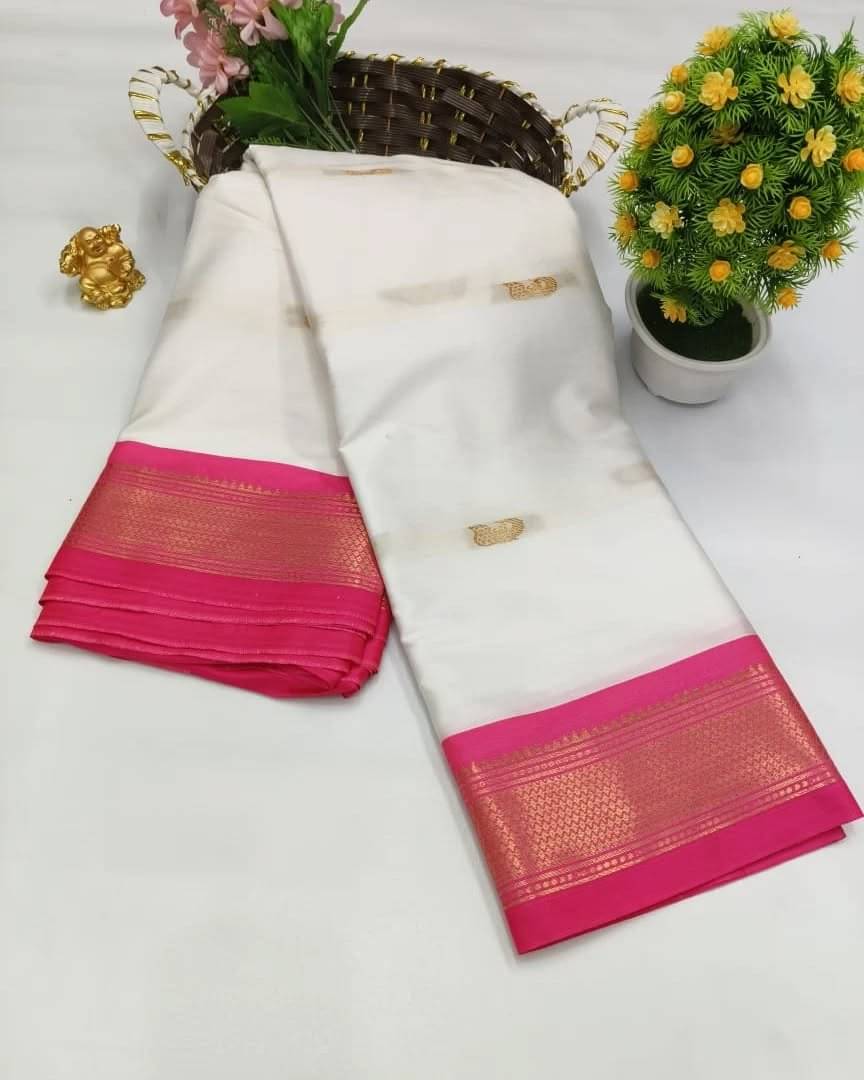     			KV Fashion Cotton Silk Woven Saree With Unstitched Blouse Piece ( White )