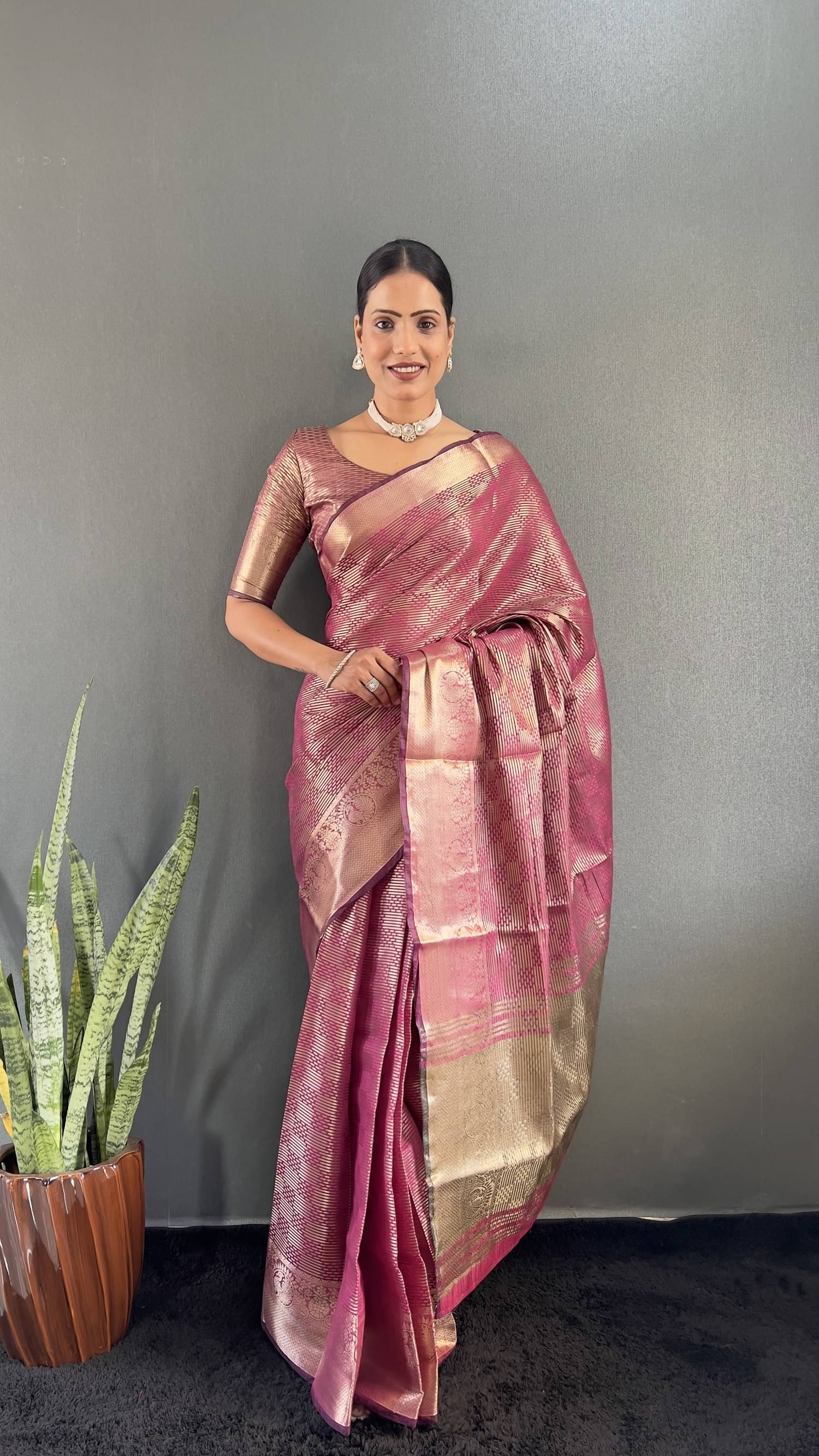 KV Fashion Tissue Woven Saree With Unstitched Blouse Piece ( Pink ) KV Fashion Tissue Woven Saree With Unstitched Blouse Piece ( Pink )