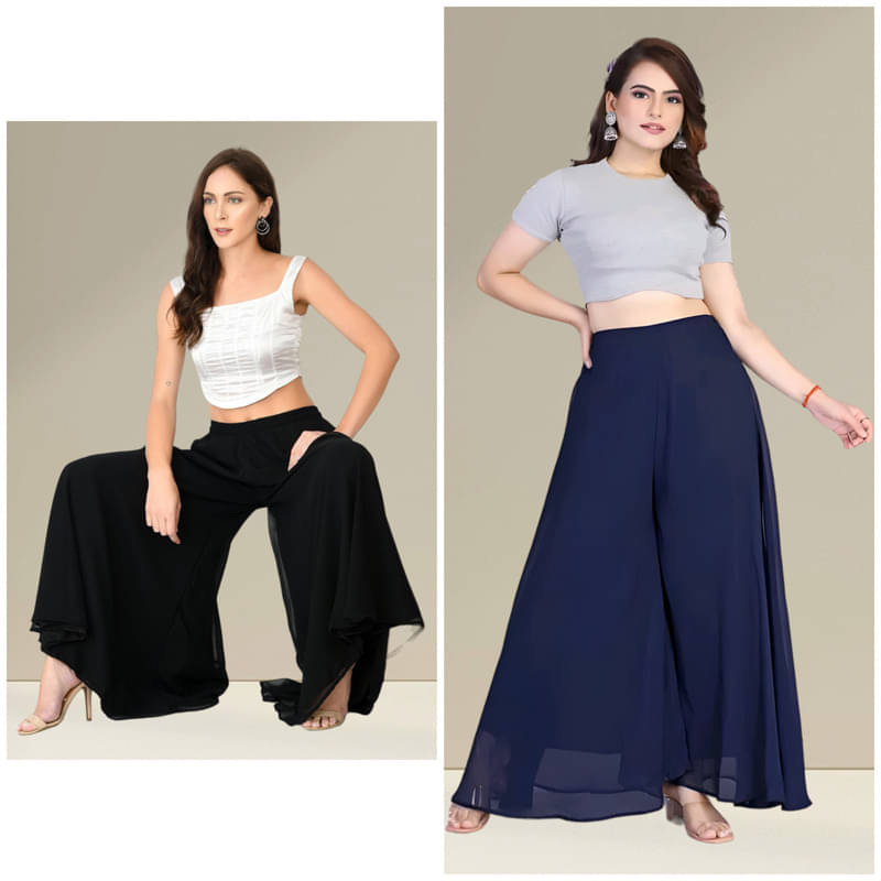     			YASHASVI ENTERPRISE - Blue Georgette Women's Palazzo ( Pack of 2 )