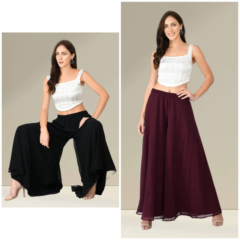    			YASHASVI ENTERPRISE - Maroon Georgette Women's Palazzo ( Pack of 2 )