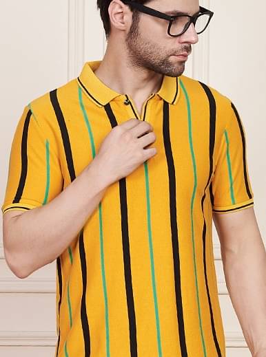     			AUSTIN WOOD Pack of 1 Cotton Blend Regular Fit Striped Half Sleeves Men's Polo T Shirt ( Yellow )