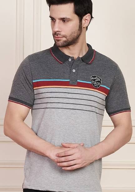     			AUSTIN WOOD Pack of 1 Cotton Blend Regular Fit Striped Half Sleeves Men's Polo T Shirt ( Grey )