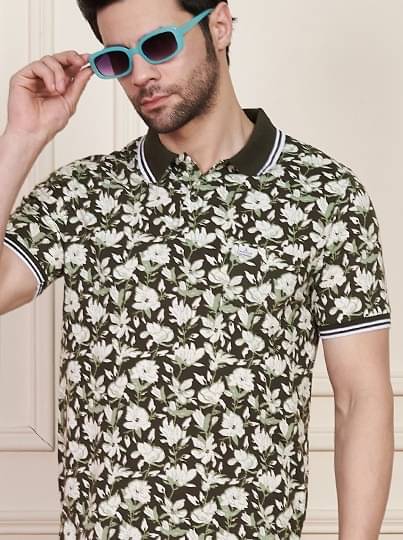     			AUSTIN WOOD Pack of 1 Cotton Blend Regular Fit Printed Half Sleeves Men's Polo T Shirt ( Beige )