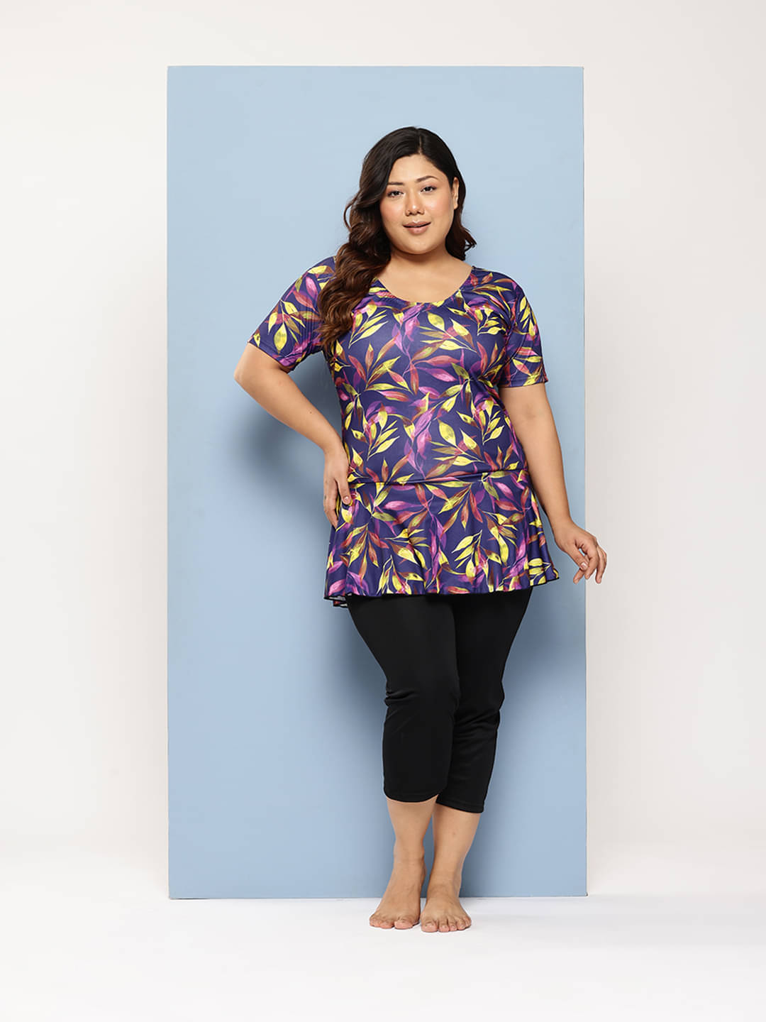 Aarika Nylon Purple One Piece Swimsuit with Skirt - Aarika Nylon Purple One Piece Swimsuit with Skirt -