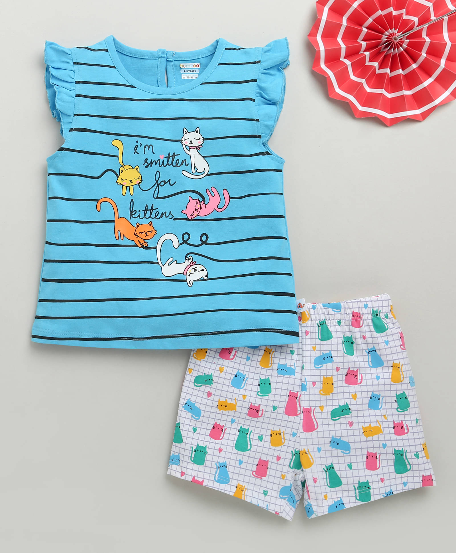     			BUMZEE Pack of 1 Baby Girls Cotton T-shirt & Shorts ( Blue )
