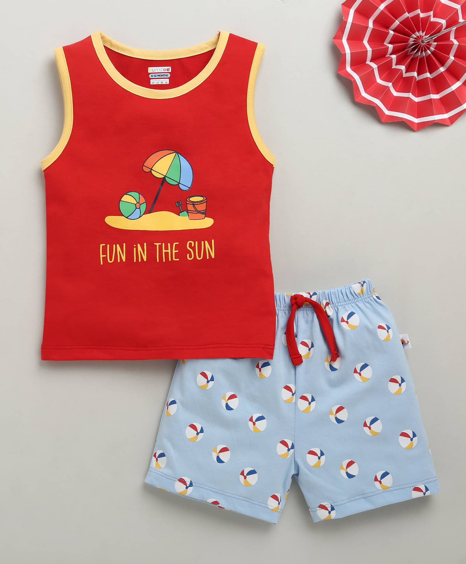 BUMZEE Pack of 1 Boys Cotton T-Shirt & Shorts Set ( Red ) BUMZEE Pack of 1 Boys Cotton T-Shirt & Shorts Set ( Red )