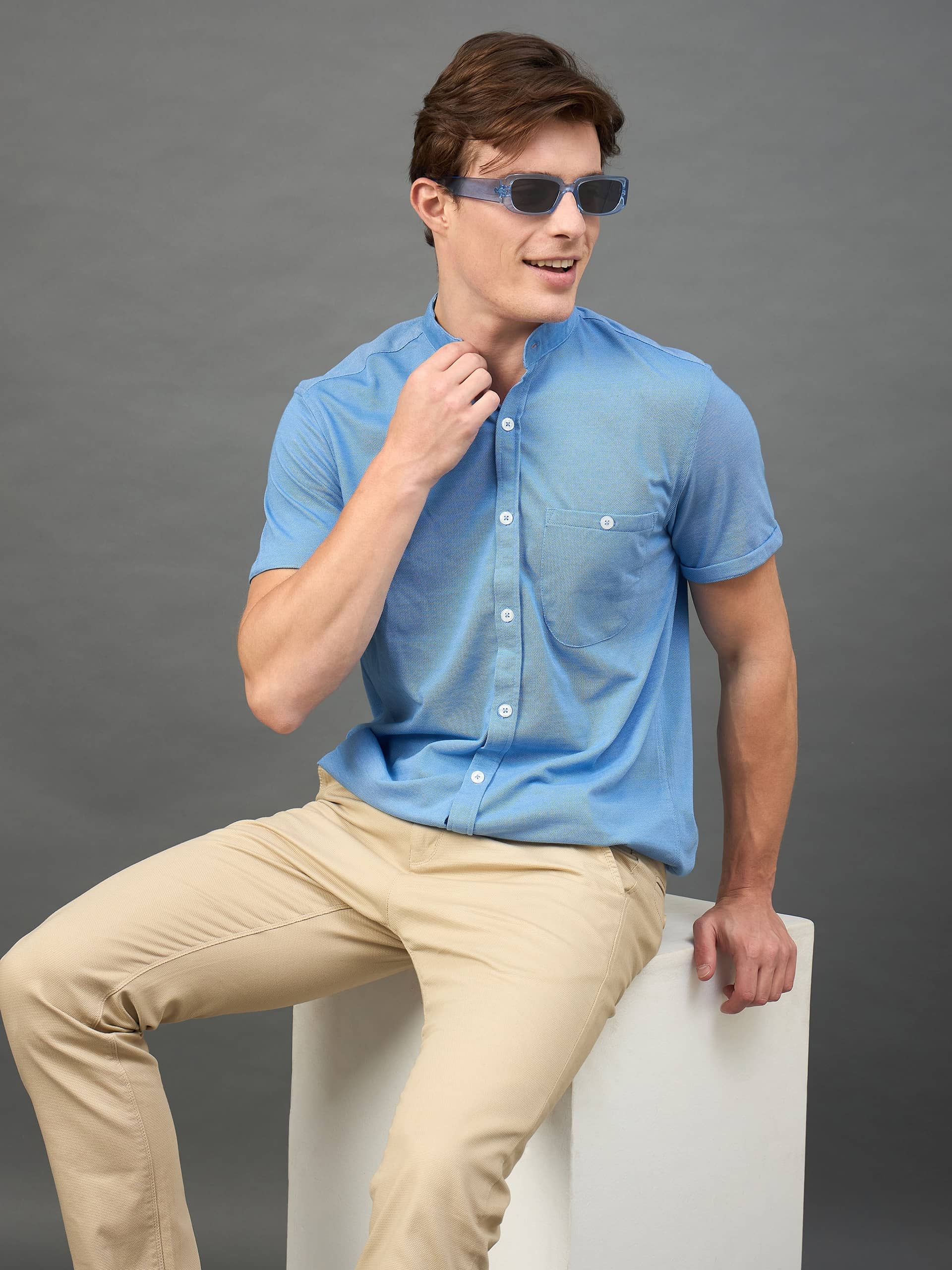 Club York Cotton Blend Regular Fit Solids Half Sleeves Men's Casual Shirt - Blue ( Pack of 1 )