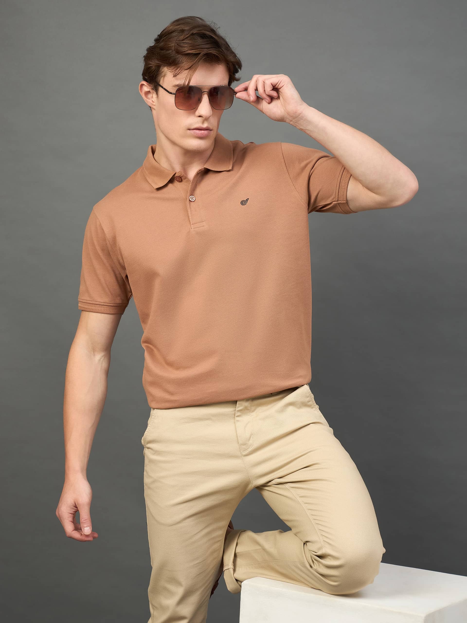 Club York Pack of 1 Cotton Blend Regular Fit Solid Half Sleeves Men's Polo T Shirt ( Brown )