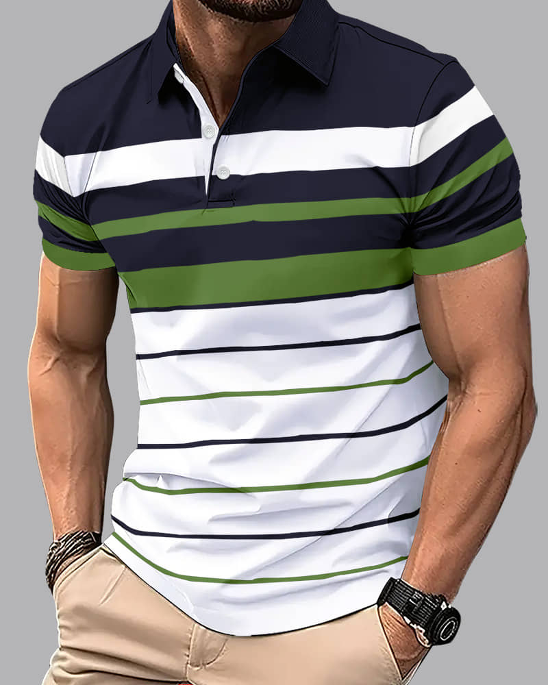 Eyebogler Pack of 1 Cotton Blend Regular Fit Striped Half Sleeves Men's Polo T Shirt ( Green )