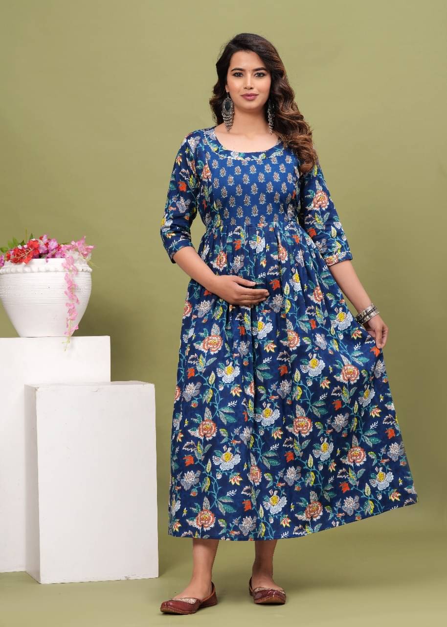     			Fasnesio Blue Cotton Women's Maternity Dress ( Pack of 1 )