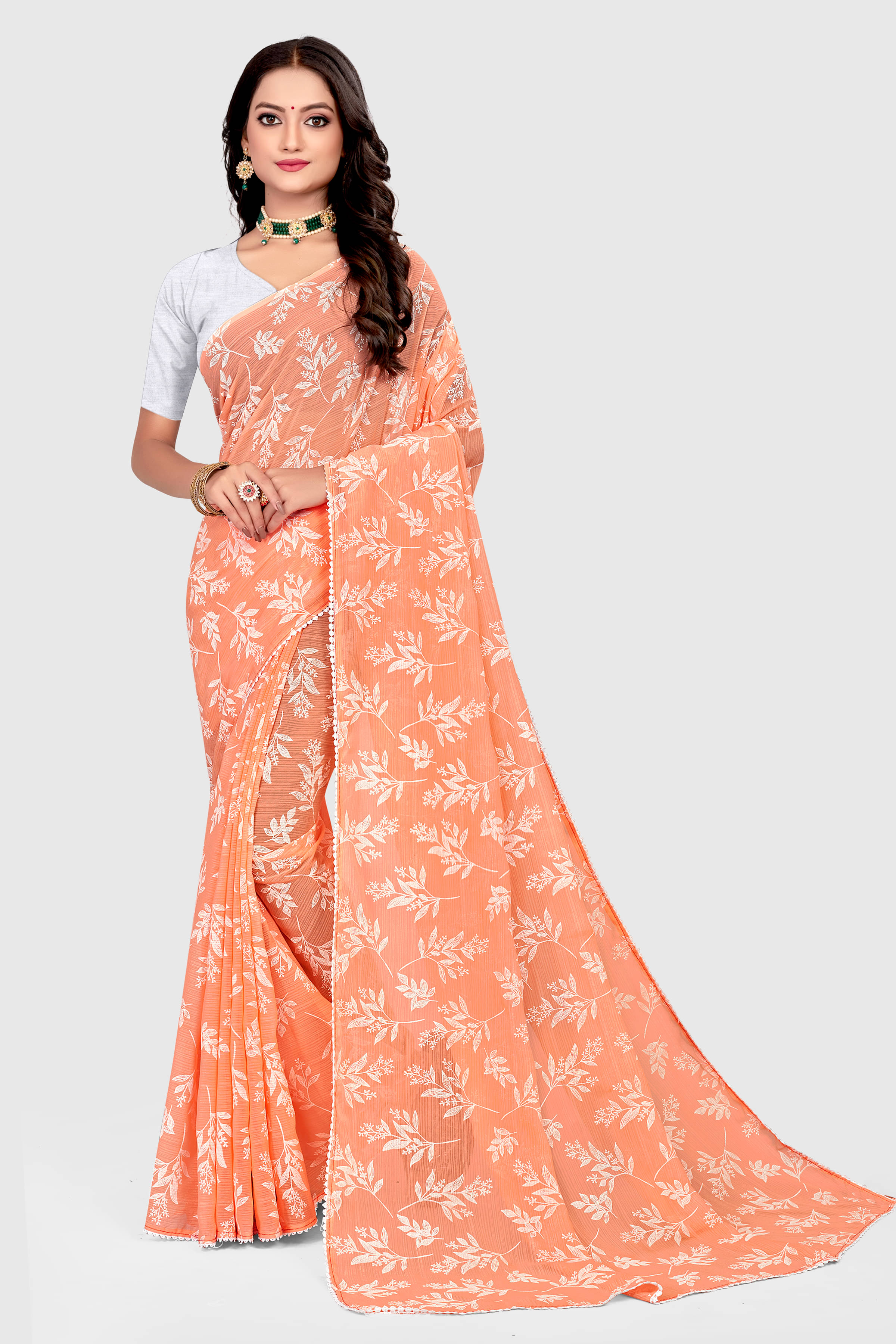     			Gullak Art Silk Printed Saree With Unstitched Blouse Piece ( Peach )