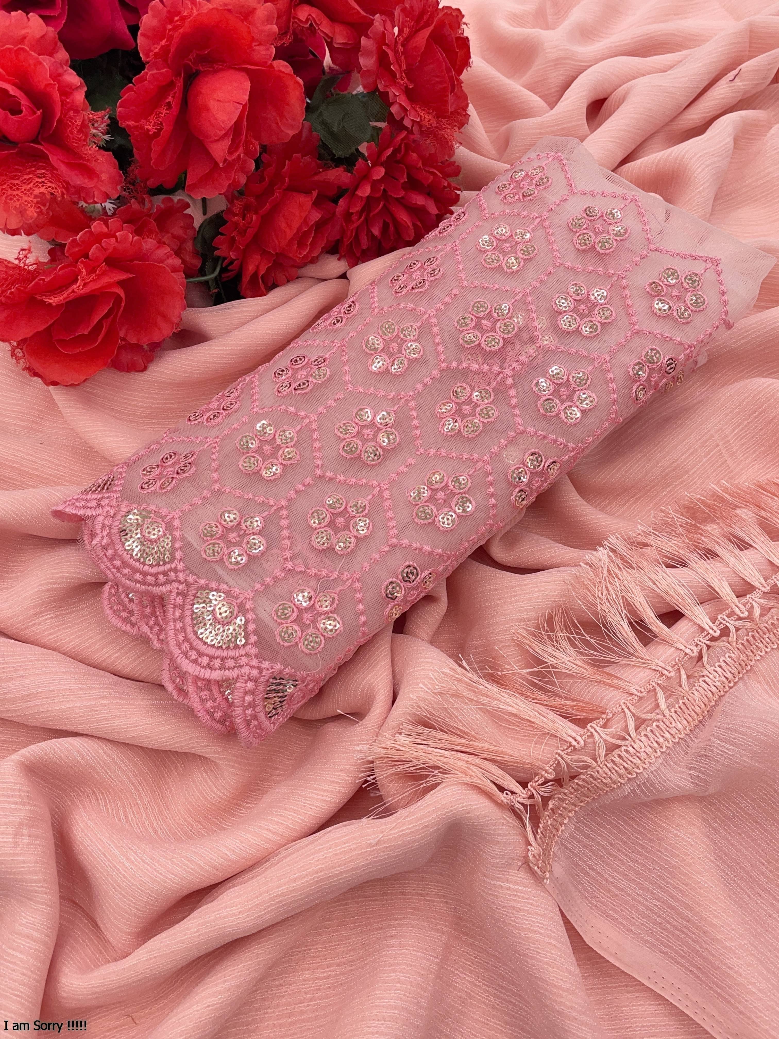     			Gullak Chiffon Solid Saree With Unstitched Blouse Piece ( Peach )