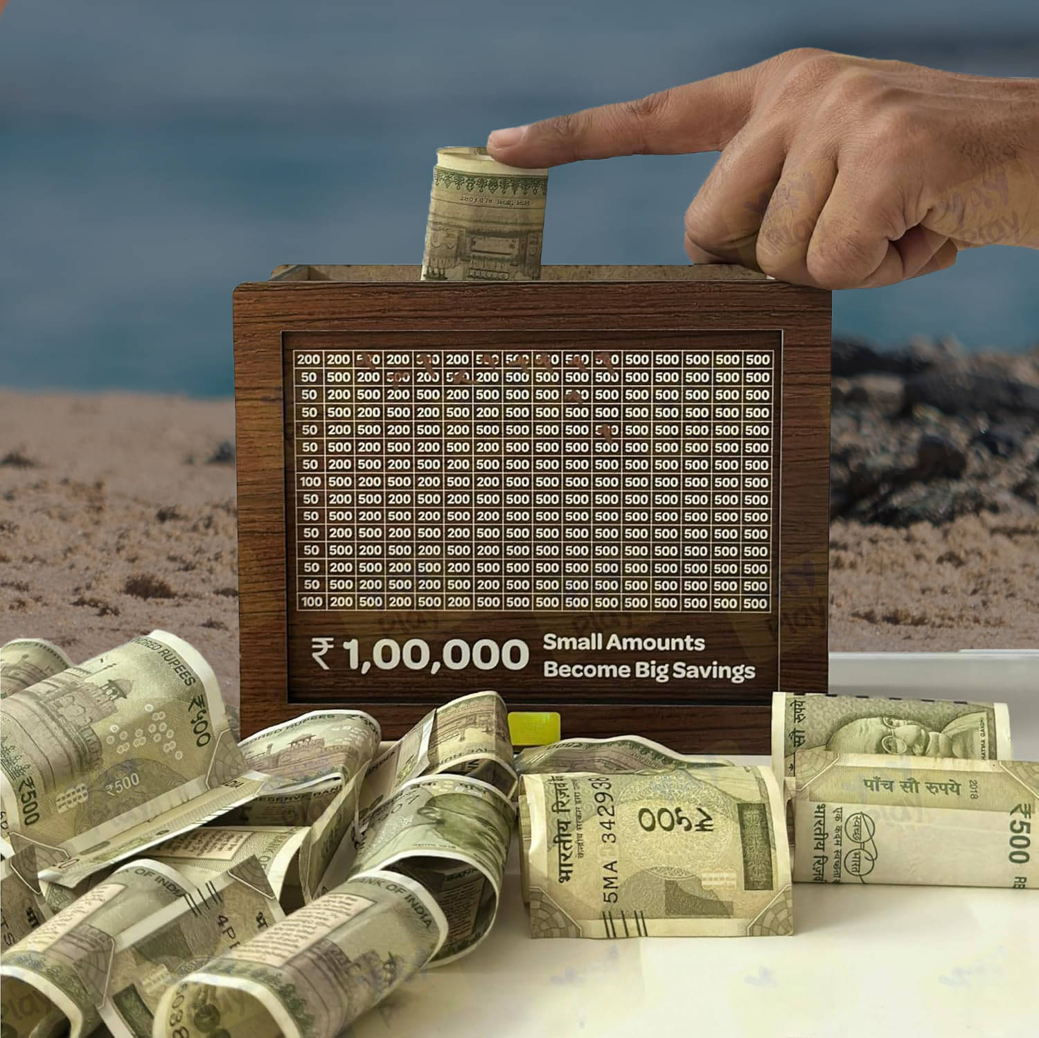     			Harbor Wood Brown None Piggy Bank ( Pack of 1 )