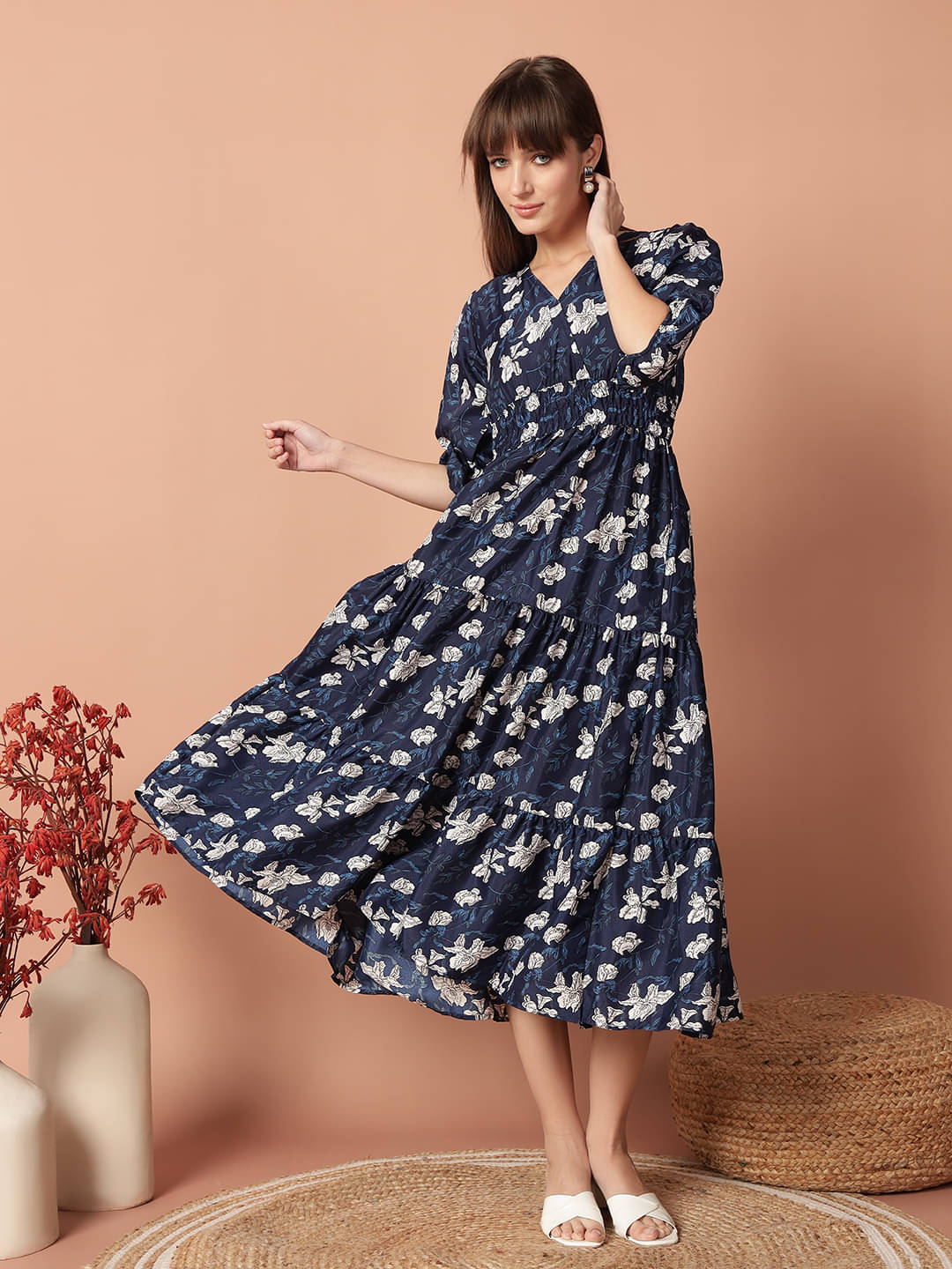 JASH CREATION Polyester Printed Full Length Women's Fit & Flare Dress - Blue ( Pack of 1 ) JASH CREATION Polyester Printed Full Length Women's Fit & Flare Dress - Blue ( Pack of 1 )