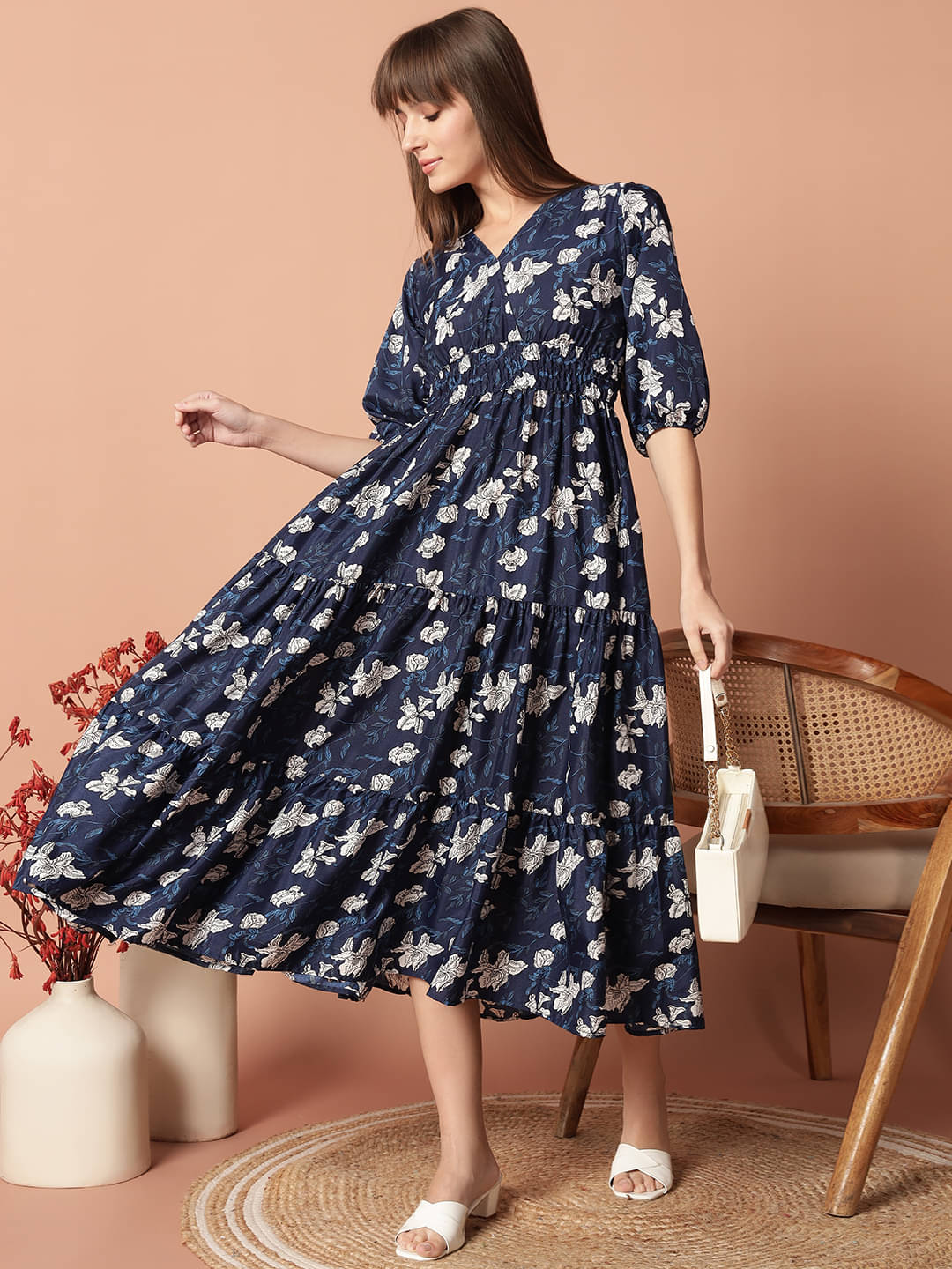 JASH CREATION Women Polyester Printed Fit & Flare Dress ( Blue ) JASH CREATION Women Polyester Printed Fit & Flare Dress ( Blue )