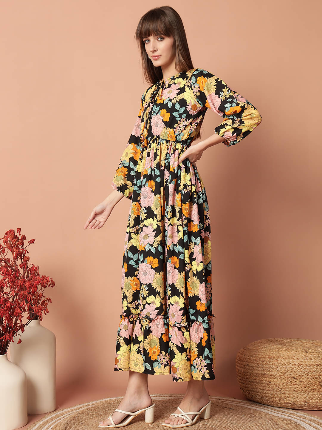 JASH CREATION Women Polyester Printed Fit & Flare Dress ( Yellow ) JASH CREATION Women Polyester Printed Fit & Flare Dress ( Yellow )