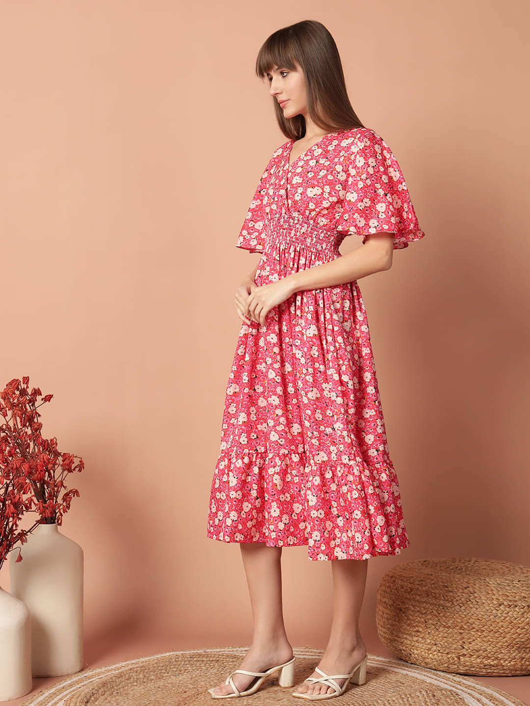     			JASH CREATION Women Polyester Printed Fit & Flare Dress ( Red )