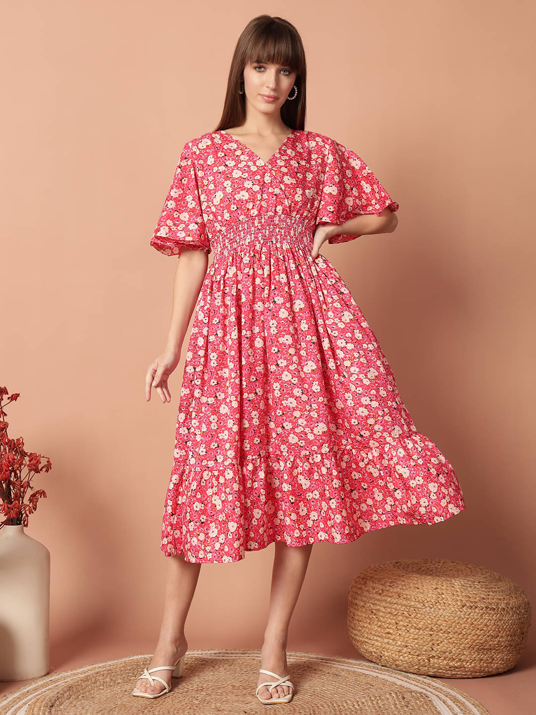 JASH CREATION Women Polyester Printed Fit & Flare Dress ( Red ) JASH CREATION Women Polyester Printed Fit & Flare Dress ( Red )
