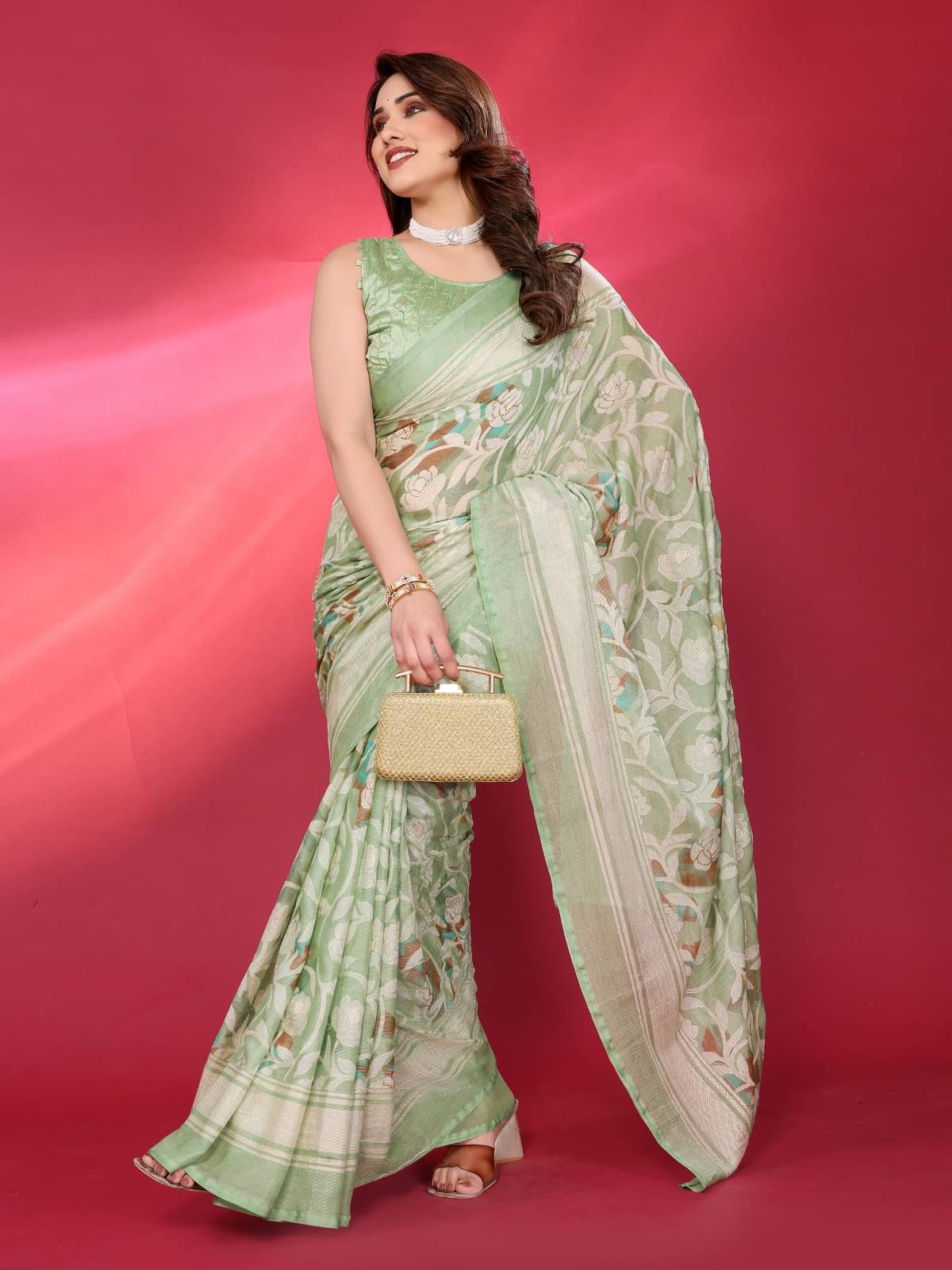     			PHORIA STYLE Brasso Printed Saree With Unstitched Blouse Piece ( Sea Green )