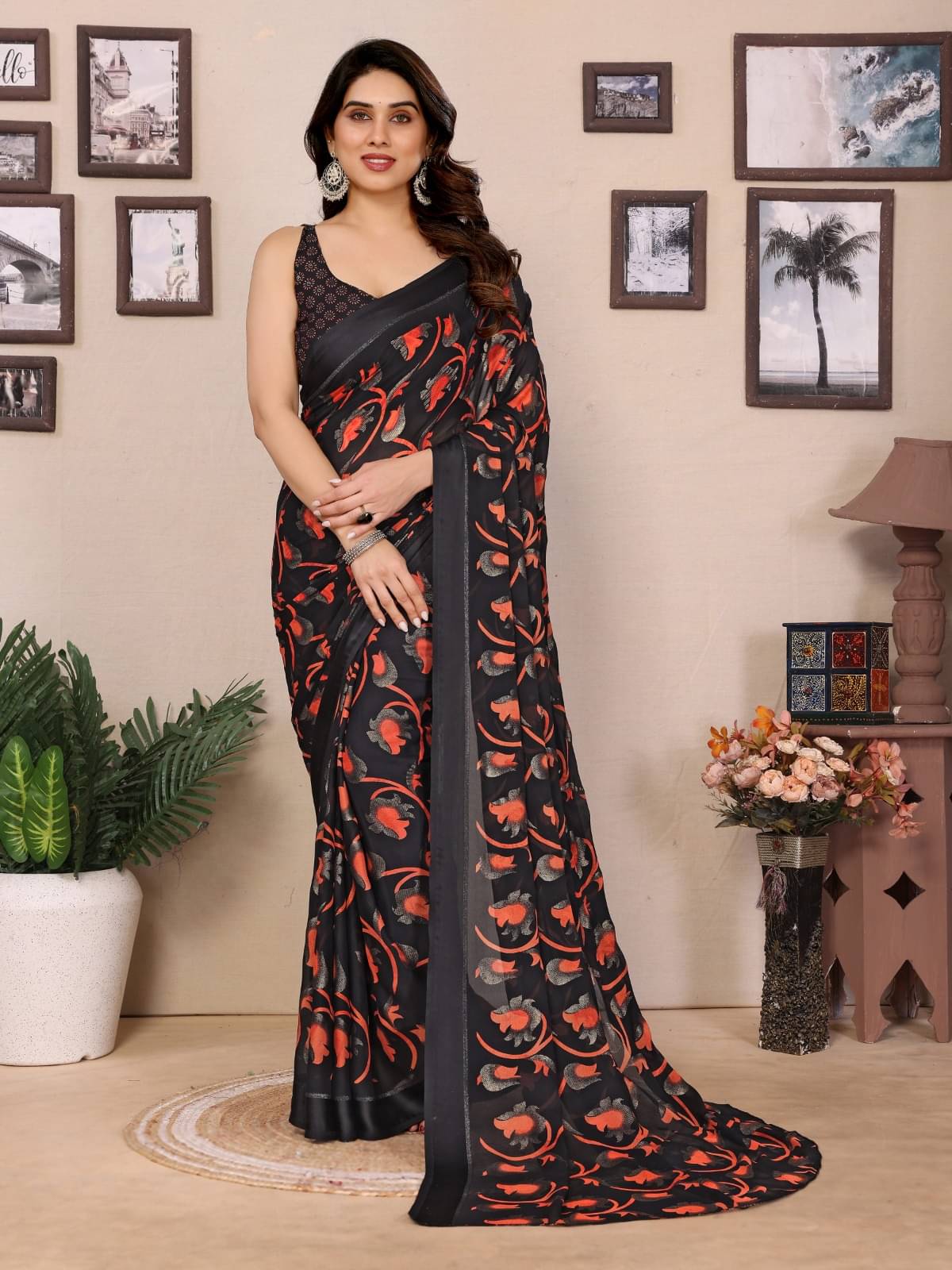PHORIA STYLE Chiffon Printed Saree With Unstitched Blouse Piece ( Multicolor ) PHORIA STYLE Chiffon Printed Saree With Unstitched Blouse Piece ( Multicolor )