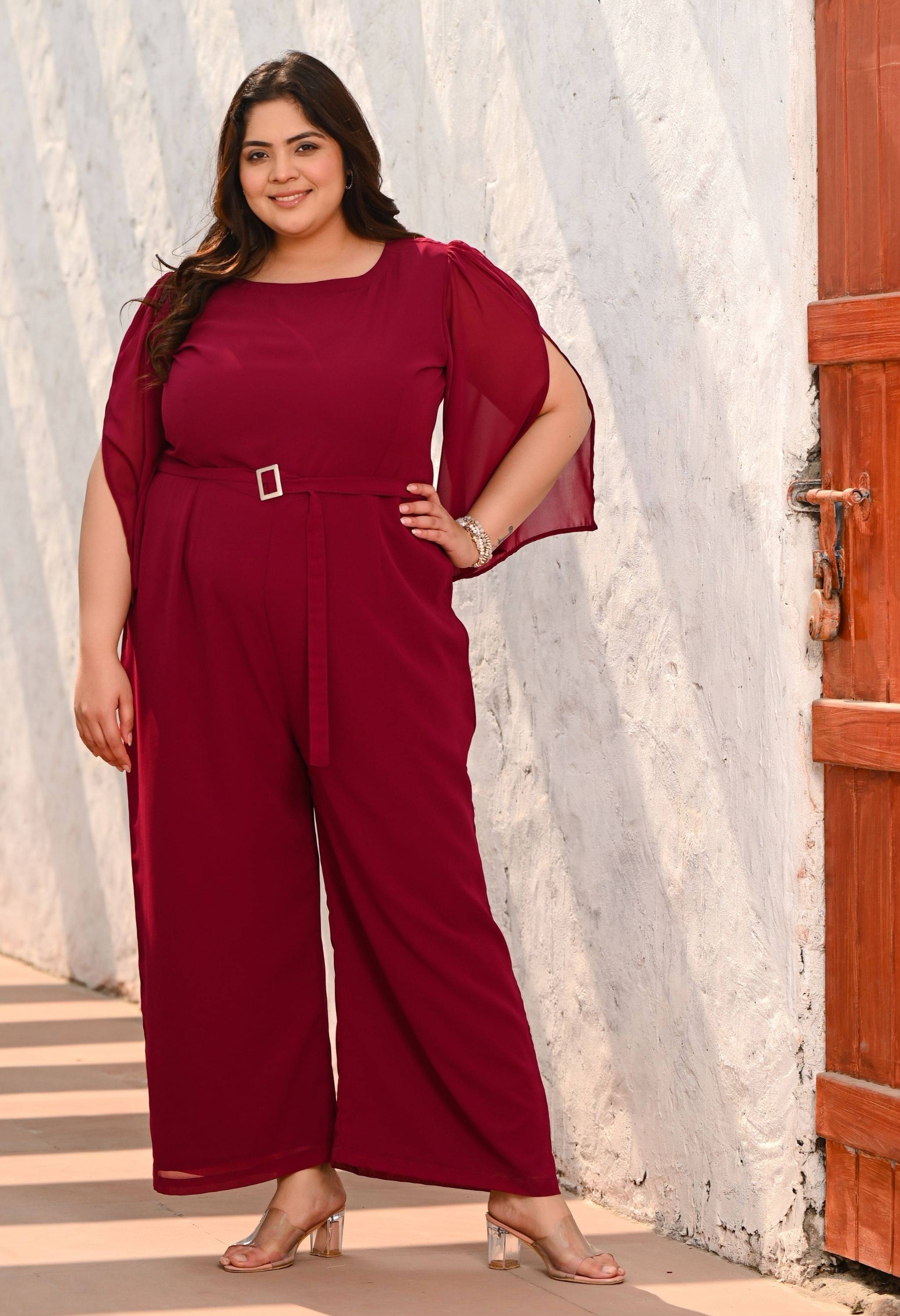 PrettyPlus by Desinoor.com Burgundy Polyester Regular Fit Women's Jumpsuit ( Pack of 1 ) PrettyPlus by Desinoor.com Burgundy Polyester Regular Fit Women's Jumpsuit ( Pack of 1 )