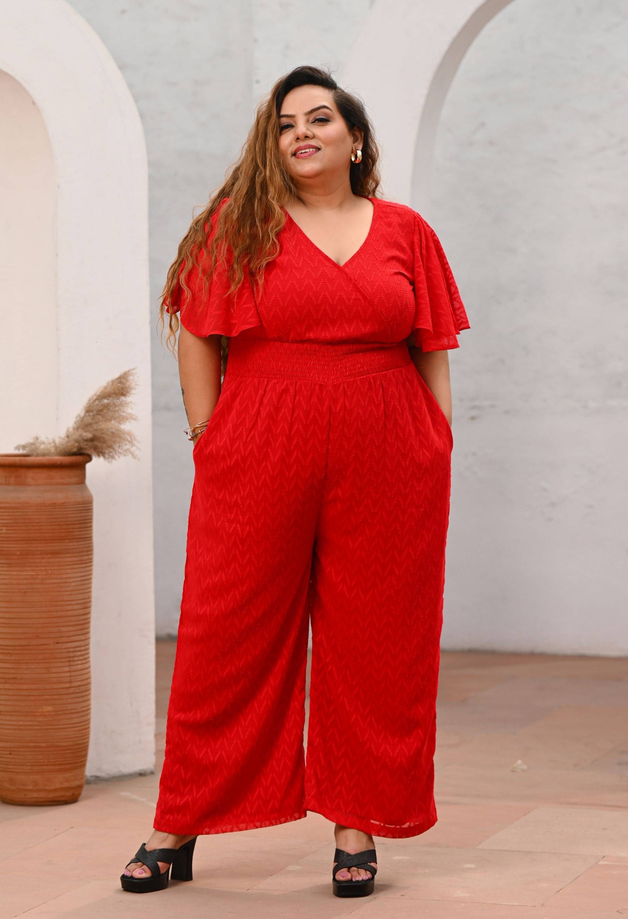 PrettyPlus by Desinoor.com Red Polyester Regular Fit Women's Jumpsuit ( Pack of 1 ) PrettyPlus by Desinoor.com Red Polyester Regular Fit Women's Jumpsuit ( Pack of 1 )
