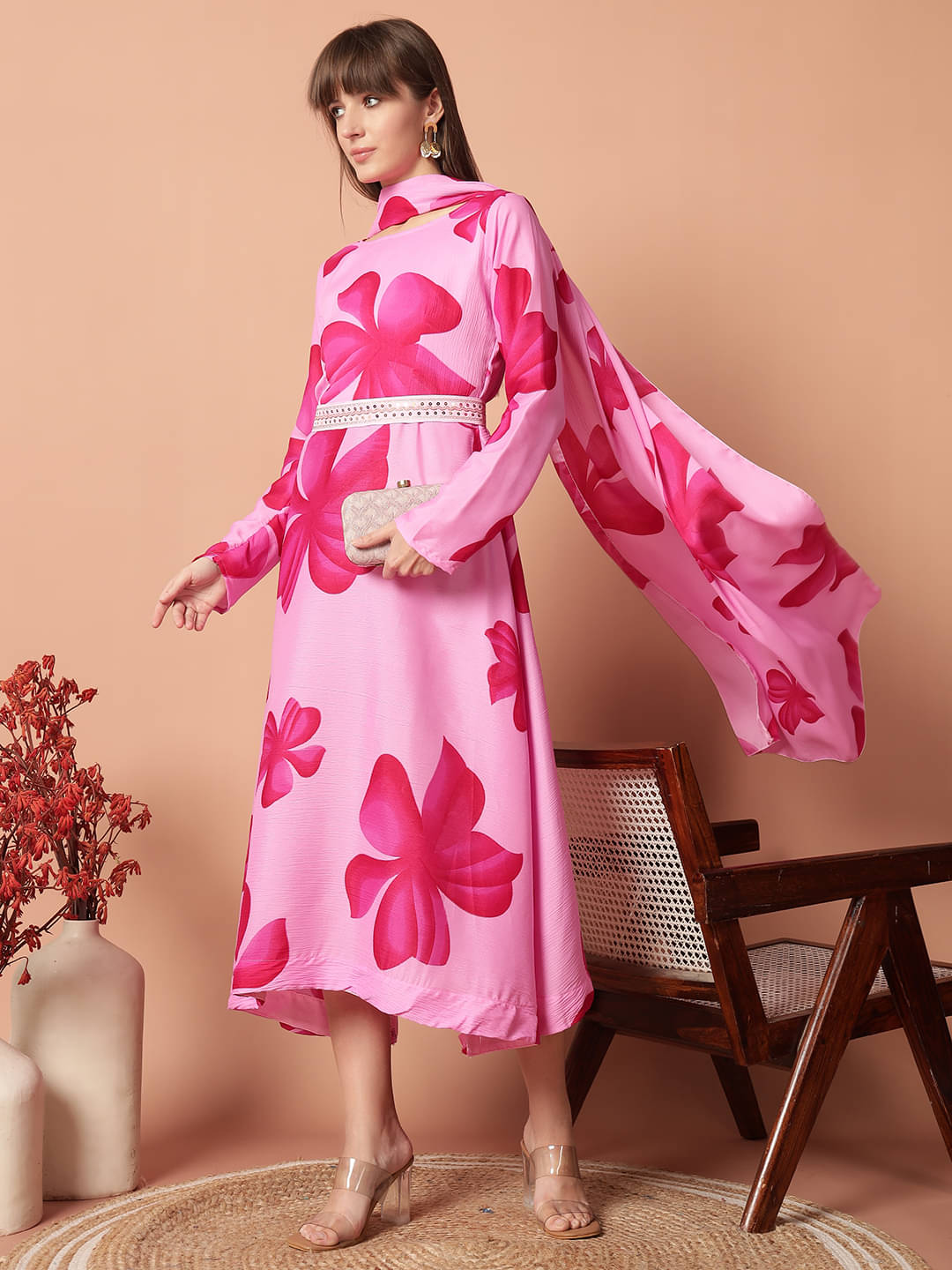 RAIYANI FASHION Women Cotton Blend Printed Fit & Flare Dress ( Pink ) RAIYANI FASHION Women Cotton Blend Printed Fit & Flare Dress ( Pink )