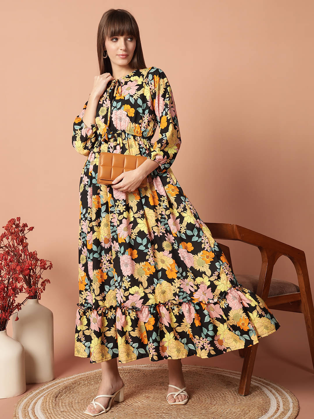     			RAIYANI FASHION Women Polyester Printed Fit & Flare Dress ( Yellow )