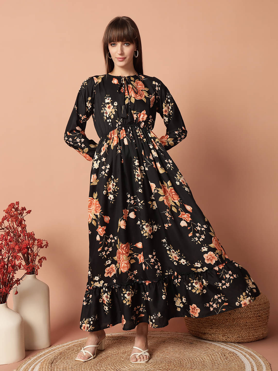 RAIYANI FASHION Women Polyester Printed Fit & Flare Dress ( Gold ) RAIYANI FASHION Women Polyester Printed Fit & Flare Dress ( Gold )