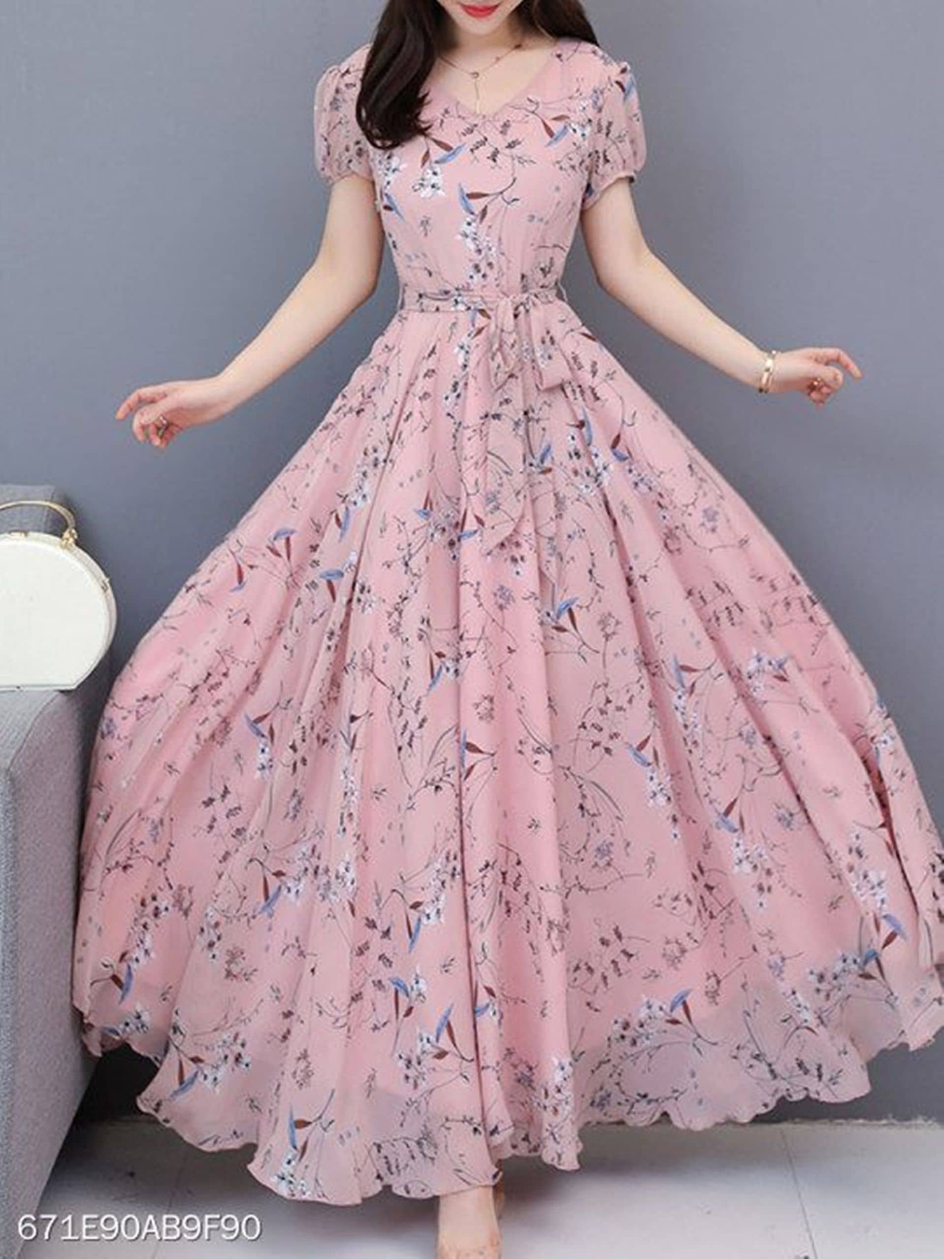 RC NEOEN Women Georgette Printed Gown ( Pink )