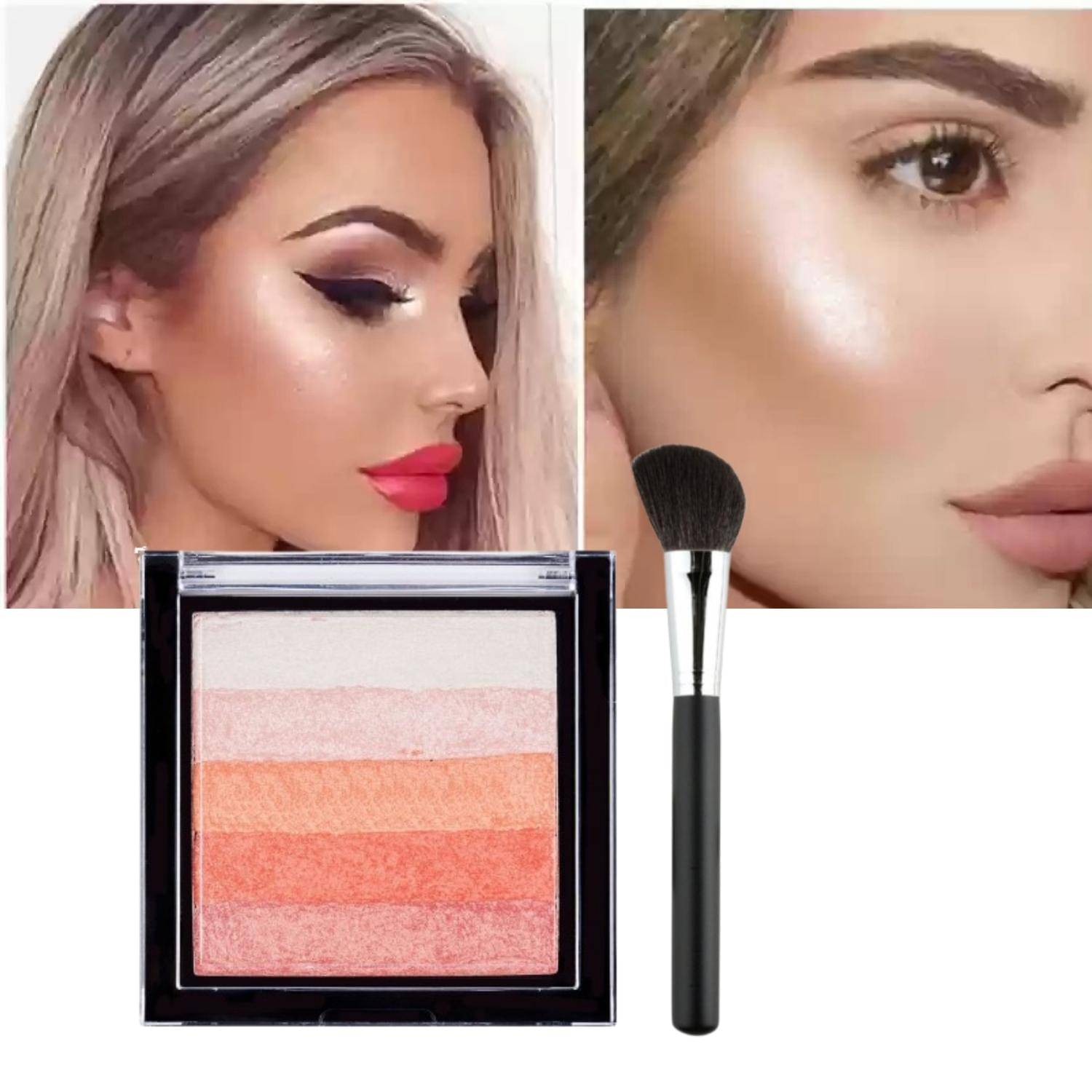     			BLUST & FAMME Multi Colour Blush And Highlighter Kit, 3 in 1 Makeup Pressed Powder Palette With SPF 15