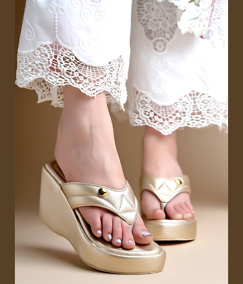 Shoetopia Gold Women's Slip On Heels - Heels | Buy online on ZillyBuy