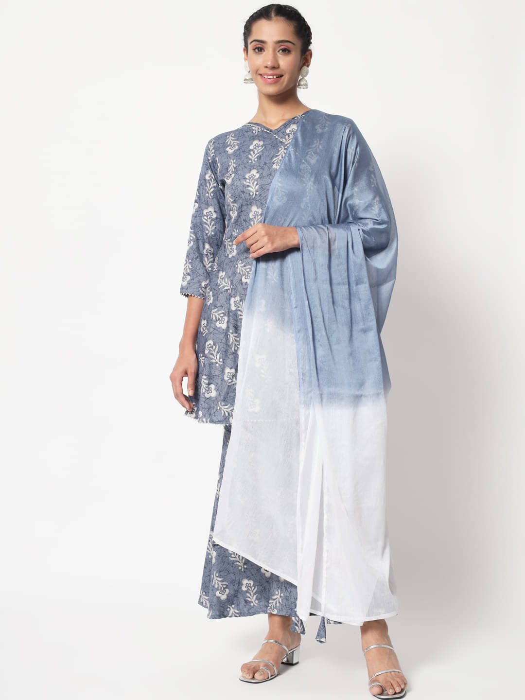 Sitaram Designer Silk Blend Printed Kurti With Sharara And Gharara Women's Stitched Salwar Suit - Grey ( Pack of 1 ) Sitaram Designer Silk Blend Printed Kurti With Sharara And Gharara Women's Stitched Salwar Suit - Grey ( Pack of 1 )