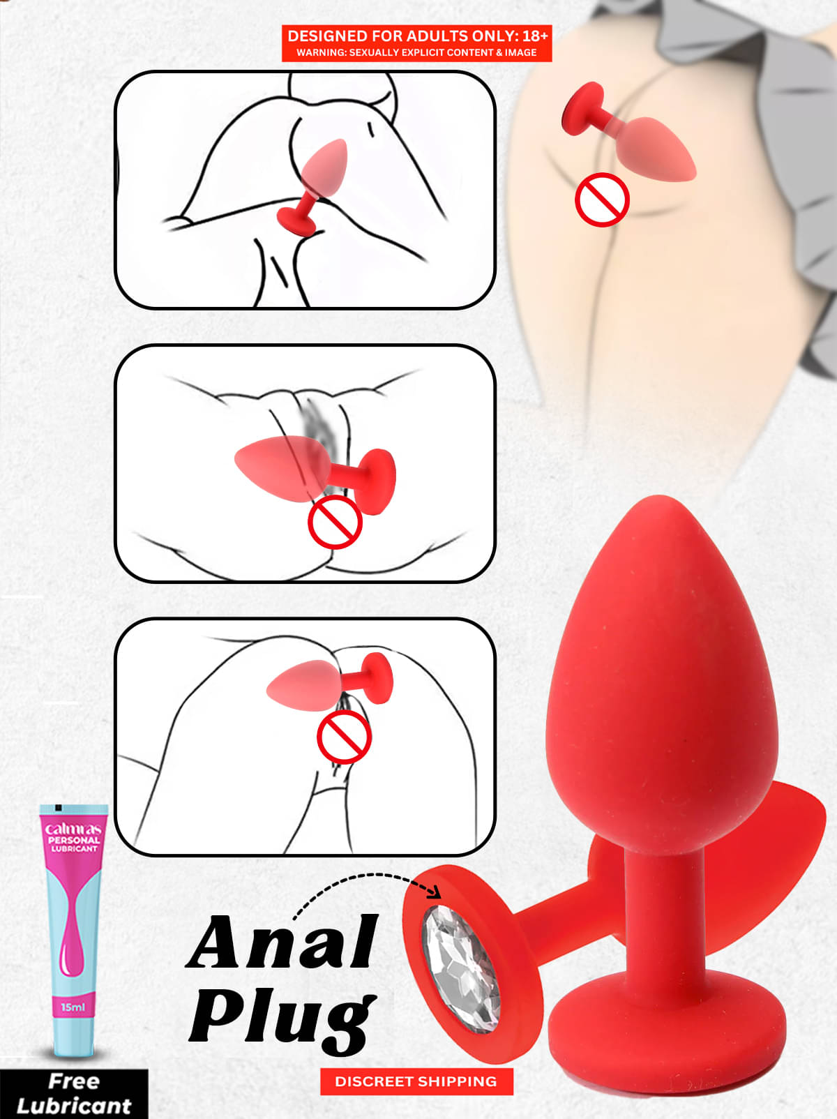     			Small Anal Plug with Removable Jewel- Anal Butt Plug for Beginners | Red Color Light Weight Pocket Size Women Anal Plug