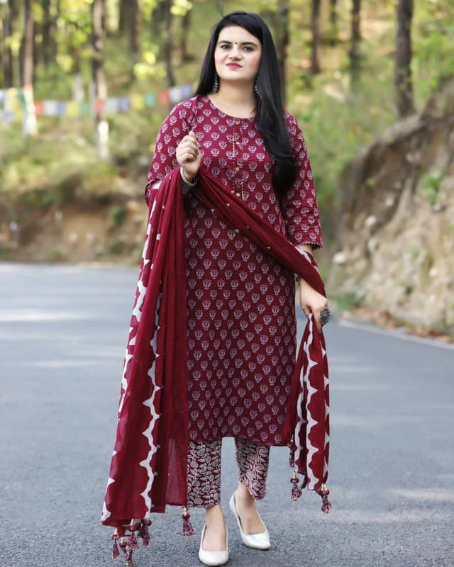 Supar Sleave Viscose Printed Kurti With Pants Women's Stitched Salwar Suit - Maroon ( Pack of 1 )     			Supar Sleave Viscose Printed Kurti With Pants Women's Stitched Salwar Suit - Maroon ( Pack of 1 )