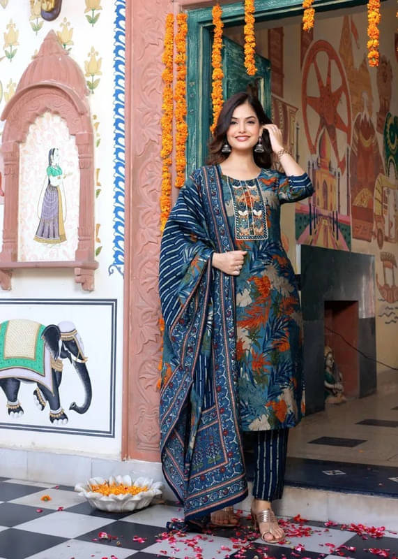 Supar Sleave Viscose Printed Kurti With Pants Women's Stitched Salwar Suit - Multicoloured ( Pack of 1 ) Supar Sleave Viscose Printed Kurti With Pants Women's Stitched Salwar Suit - Multicoloured ( Pack of 1 )